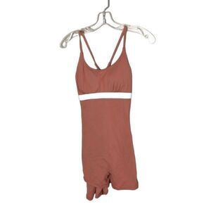 Halara S Playground Athletic Orange Romper Criss Cross Keyhole Backing